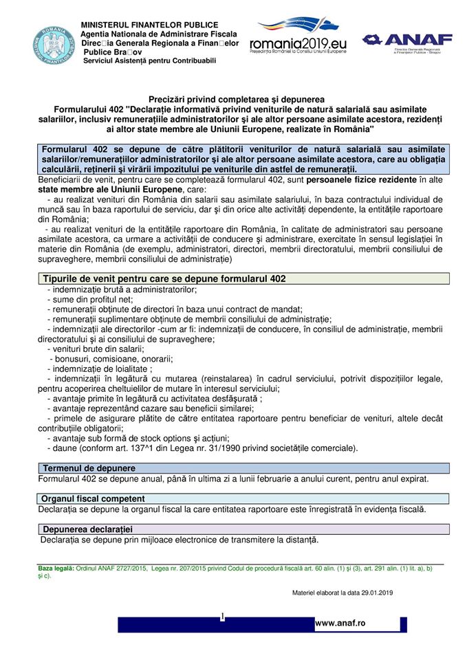 Formularul 402 pana pe 02.03.2020